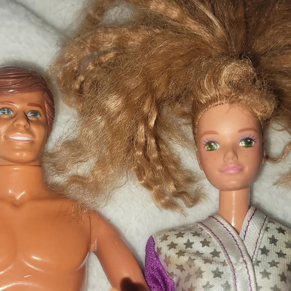 1968 Barbie And Ken Dolls Made In Malaysia 1983 Heads- With Starry Dress Outfit